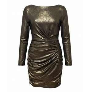 ASTR The Label Mini Dress Sz L Gold Metallic Ruched Long Sleeve Party Glam